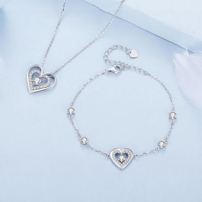 Sparkling Double Hearts Zirconia Jewelry Set in Sterling Silver