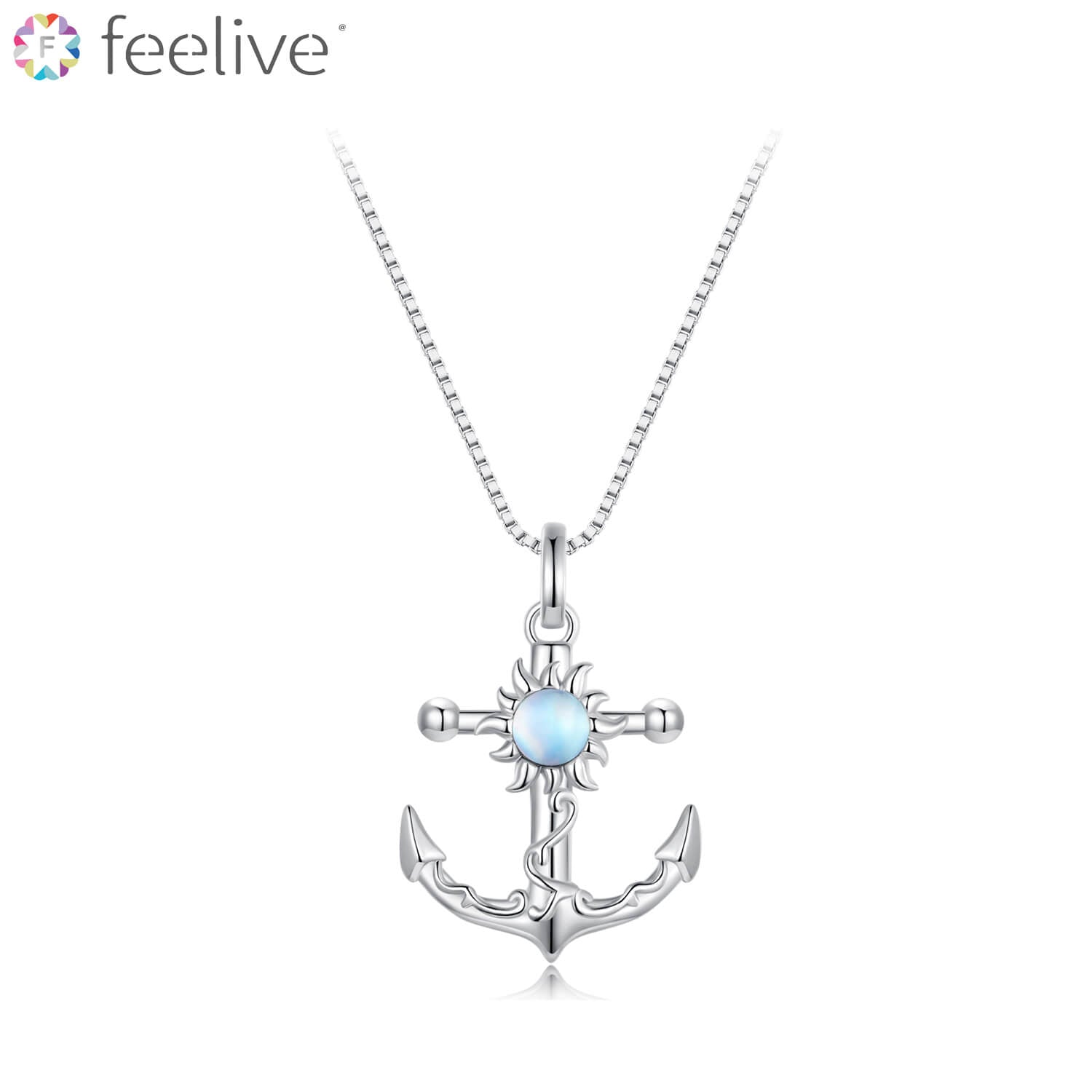 Sun Anchor Glass Necklace in Sterling Silver - Feelive