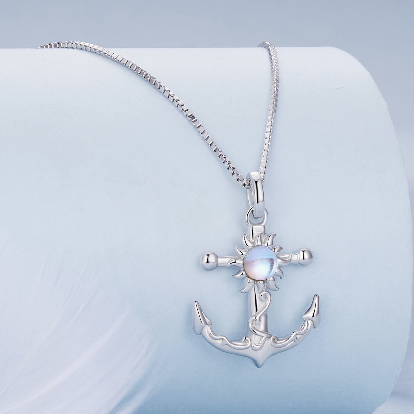 Sun Anchor Glass Necklace in Sterling Silver side