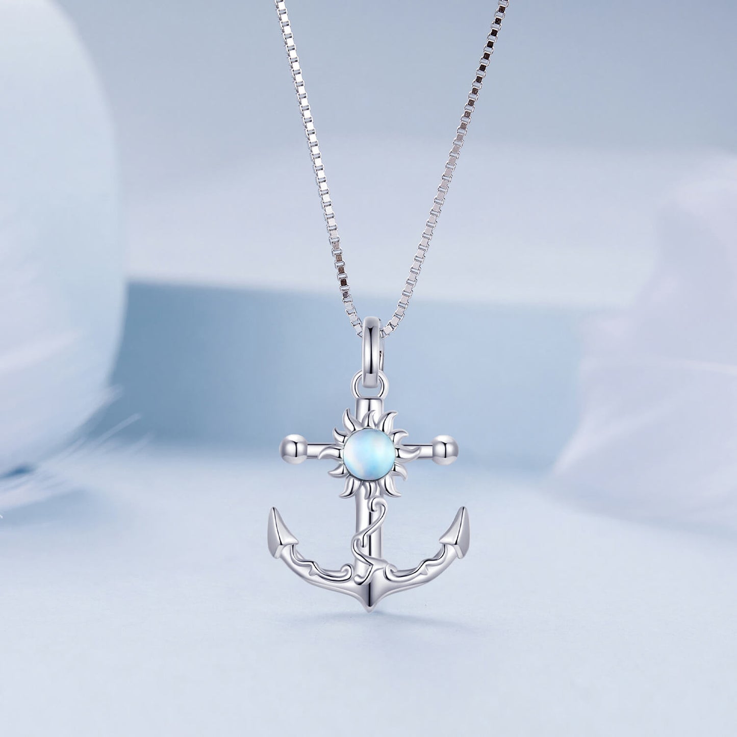 Sun Anchor Glass Necklace in Sterling Silver front