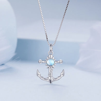 Sun Anchor Glass Necklace in Sterling Silver front