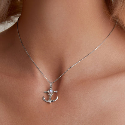 Sun Anchor Glass Necklace in Sterling Silver model