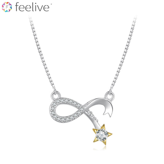 Infinity Shooting Star Zircon Necklace in Sterling Silver - Feelive