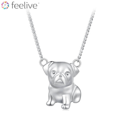 Cute Pug Necklace in Sterling Silver - Feelive