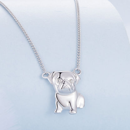 Cute Pug Necklace in Sterling Silver front