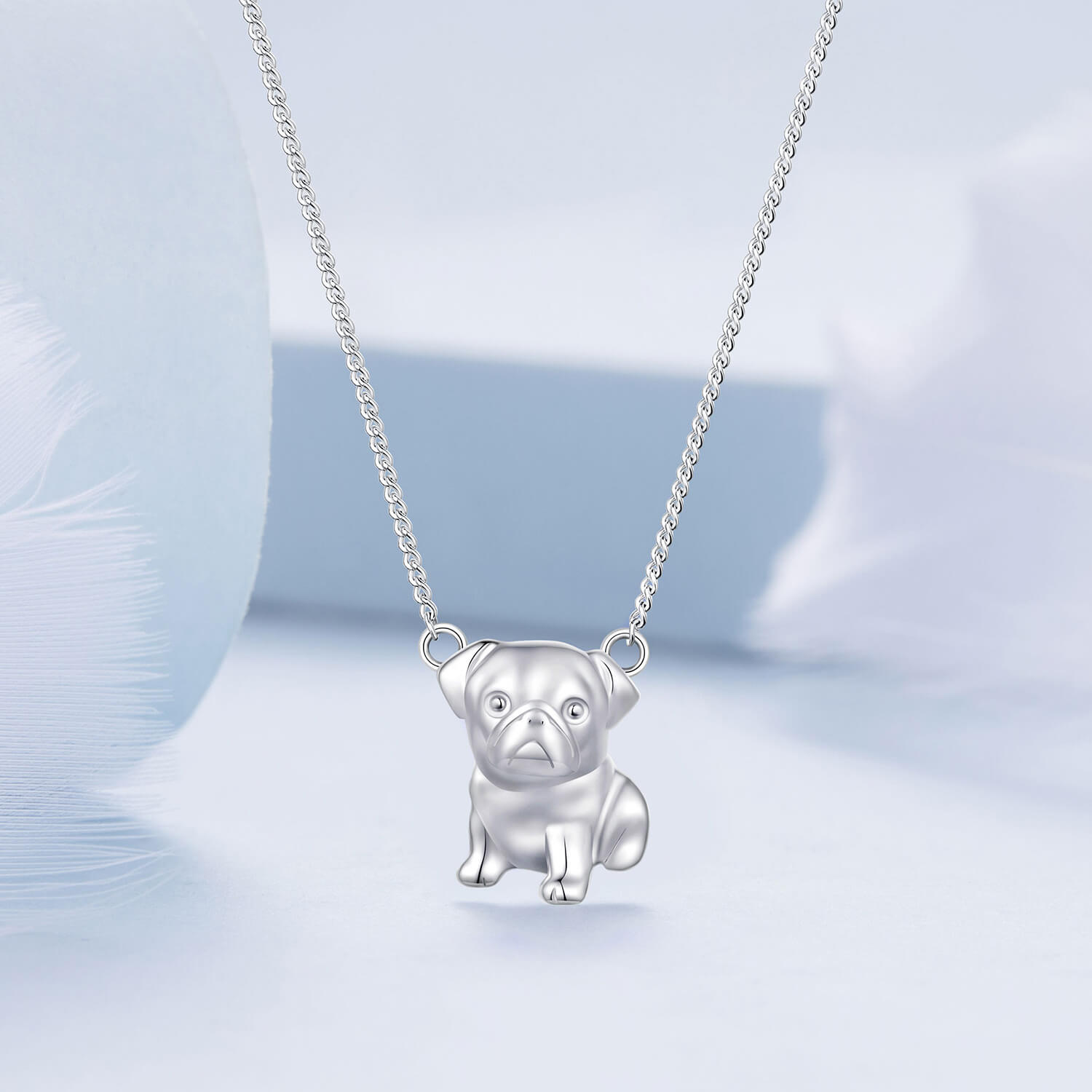 Cute Pug Necklace in Sterling Silver front