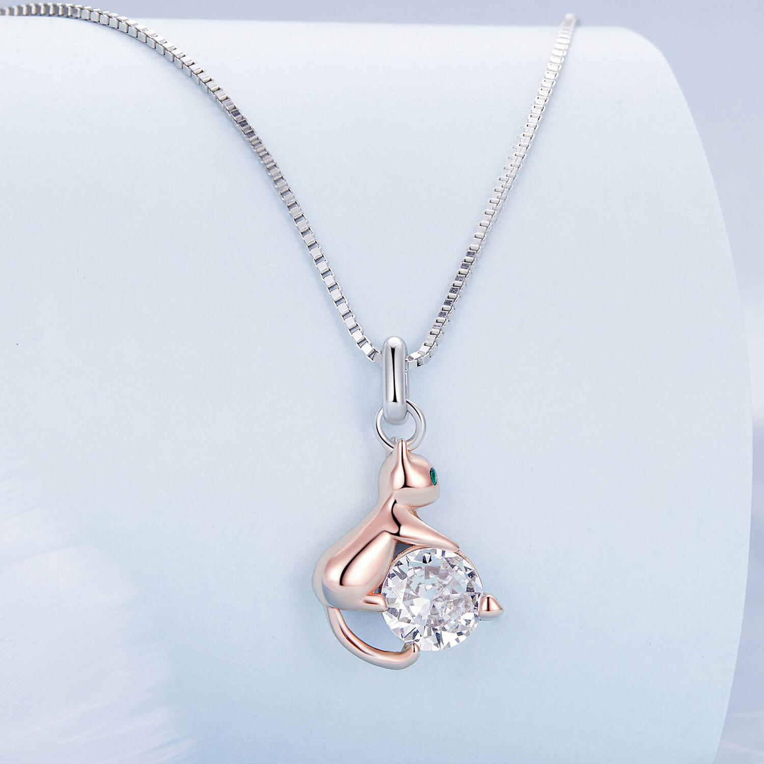 Cute Rose Gold Cat Zircon Necklace in Sterling Silver