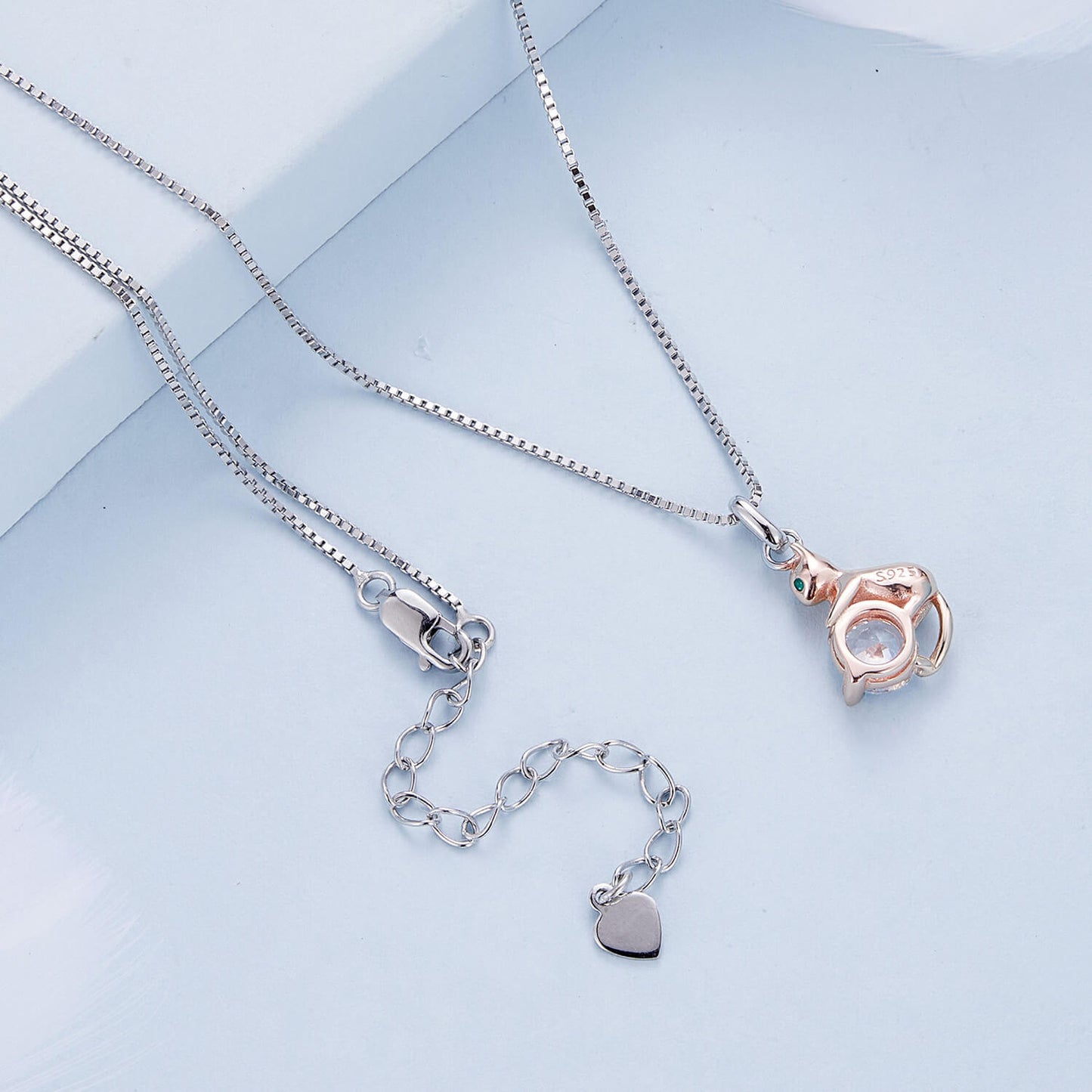 Cute Rose Gold Cat Zircon Necklace in Sterling Silver back