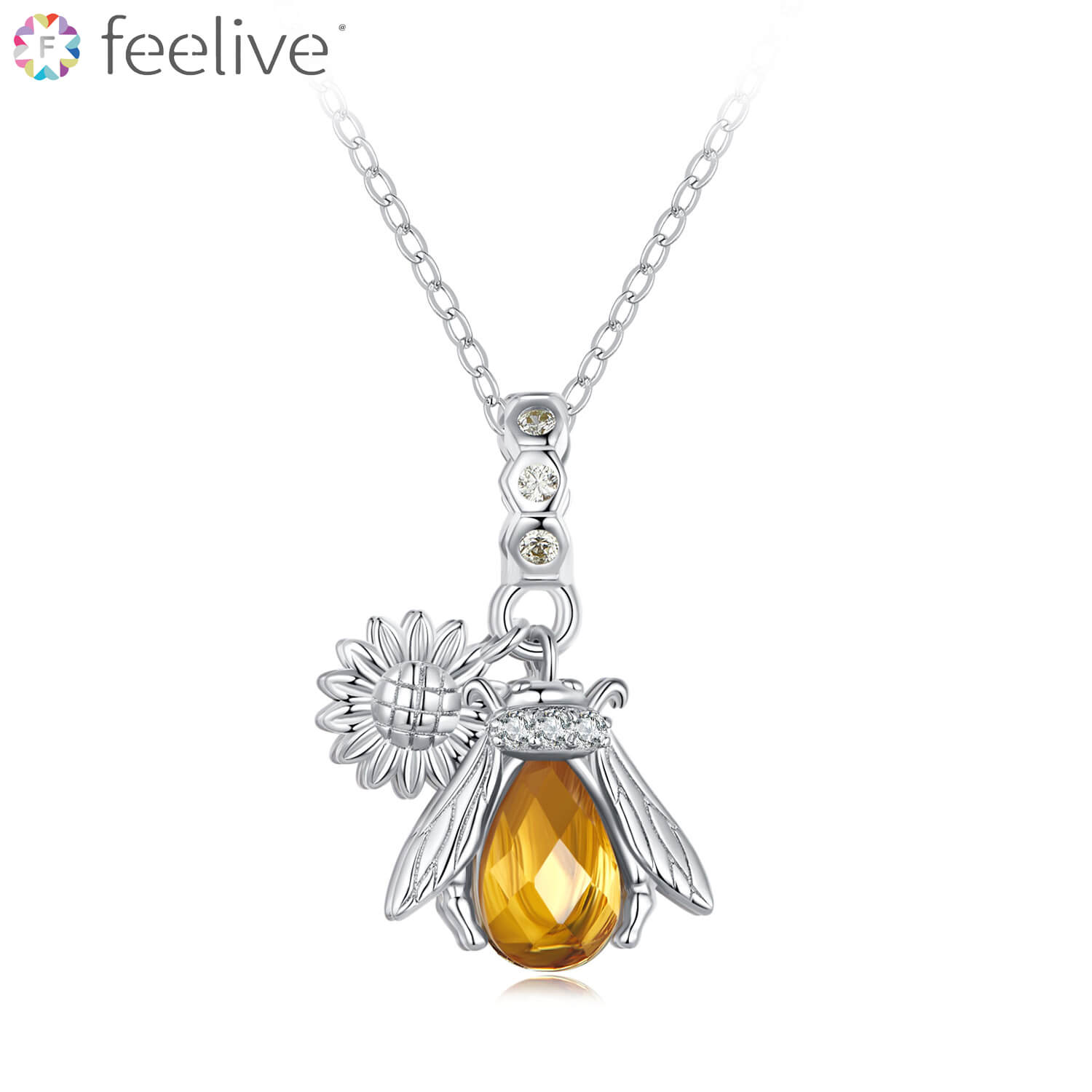 Daisy Honey Bee Gem Necklace in Sterling Silver - Feelive