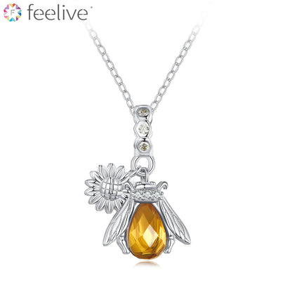 Daisy Honey Bee Gem Necklace in Sterling Silver - Feelive