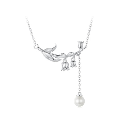 Elegant Lily of the Valley Shell Pearl Jewelry Set in Sterling Silver - necklace