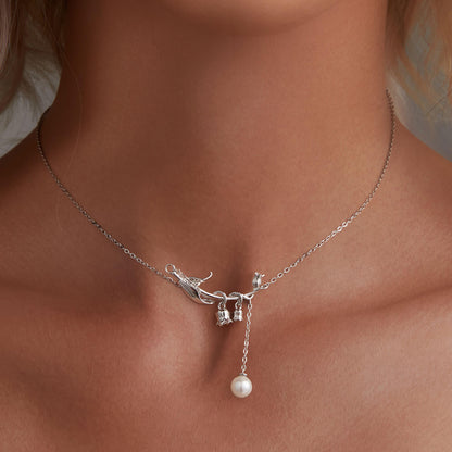 Elegant Lily of the Valley Shell Pearl Jewelry Set in Sterling Silver necklace pendant