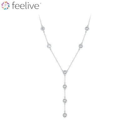 Bezel-set Round Gem Lariat Necklace in Sterling Silver - Feelive