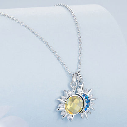 Fashion Sun and Moon Pendant Necklace in Sterling Silver - side