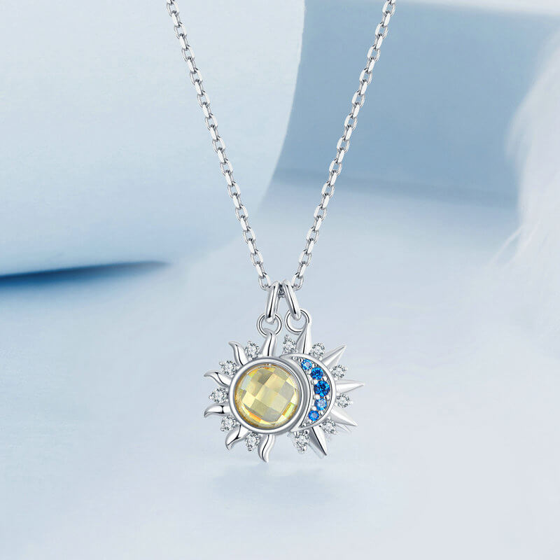 Fashion Sun and Moon Pendant Necklace in Sterling Silver - front