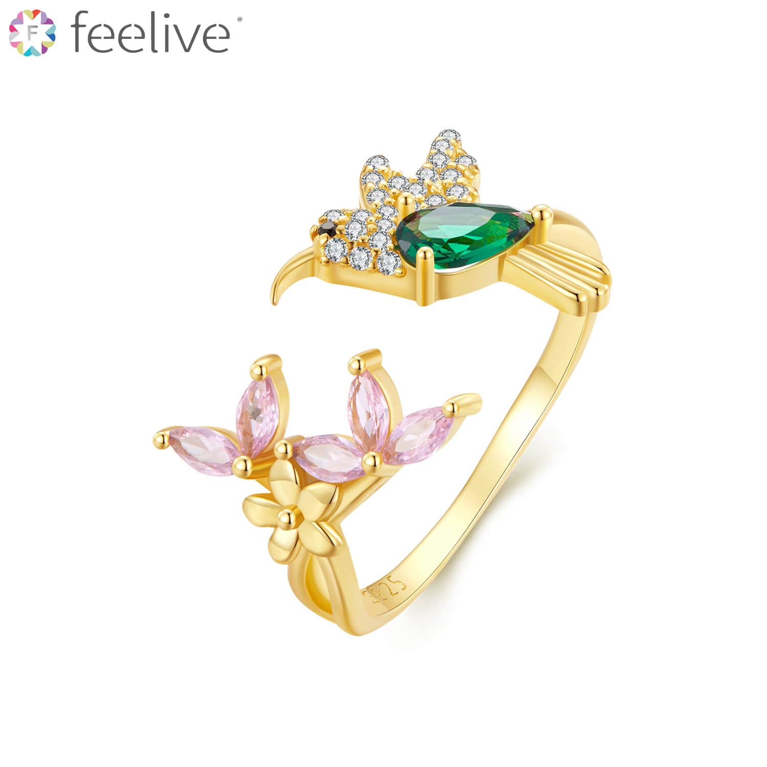 Gold Hummingbird Gift Zirconia Ring in Sterling Silver - Feelive