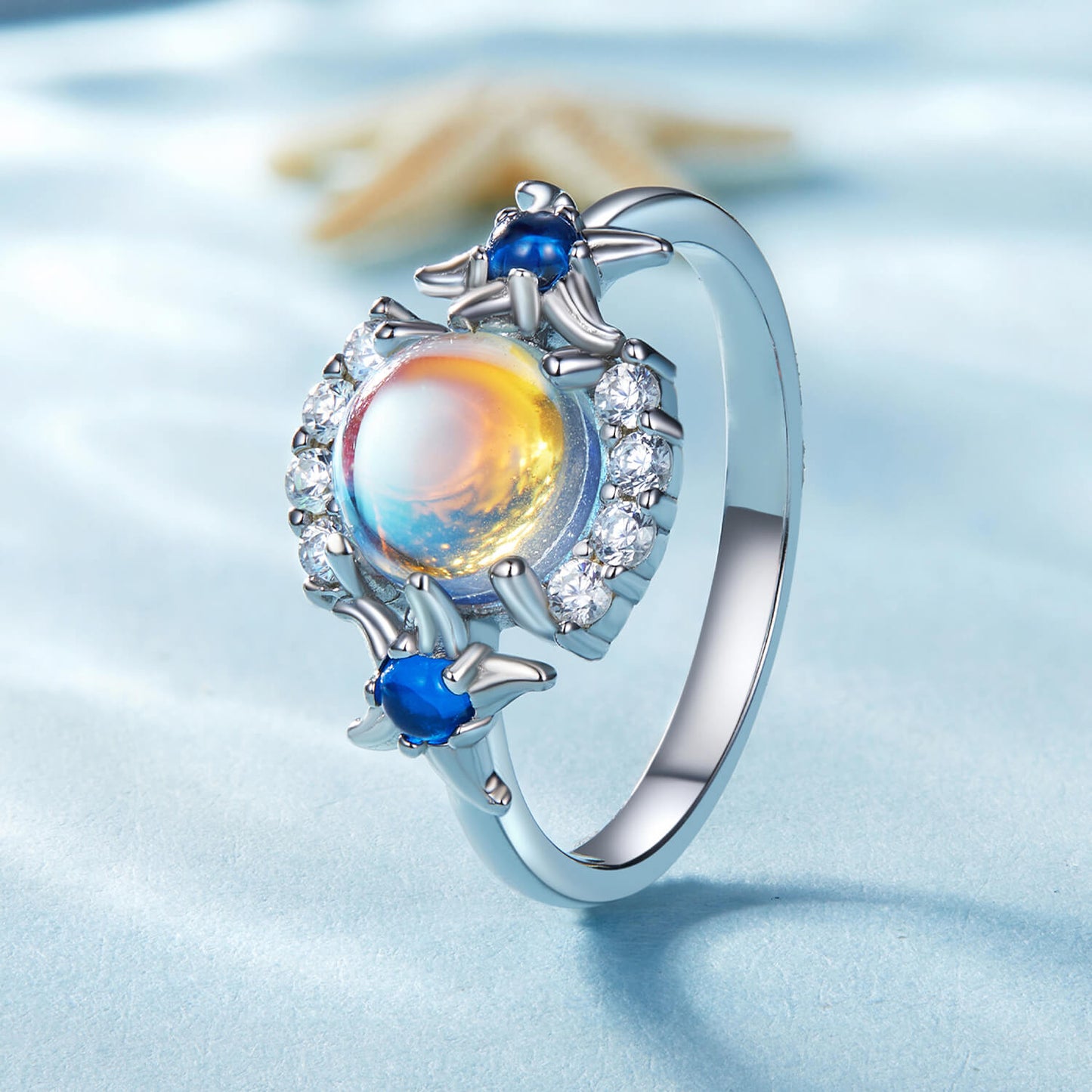 Fantasy Starfish Moonstone Zirconia Ring in Sterling Silver side