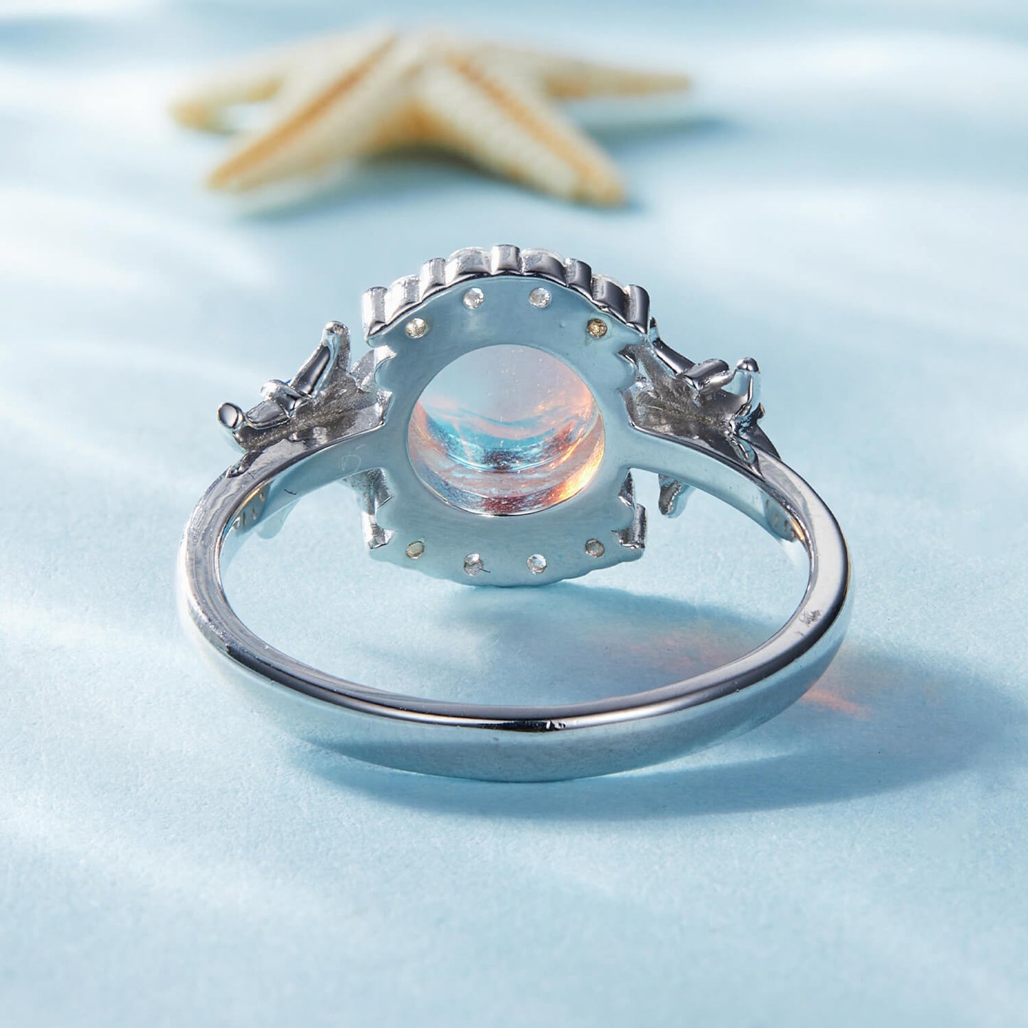 Fantasy Starfish Moonstone Zirconia Ring in Sterling Silver back