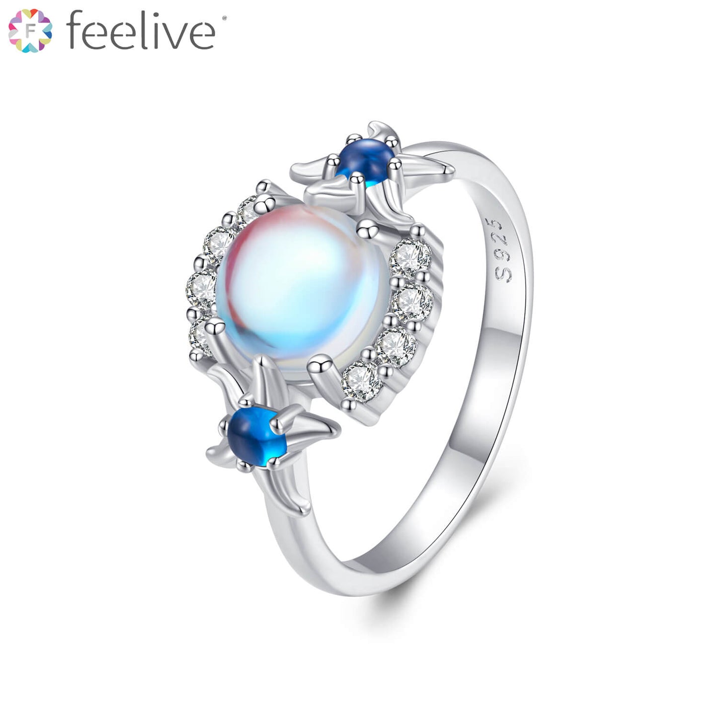 Fantasy Starfish Moonstone Zirconia Ring in Sterling Silver - Feelive