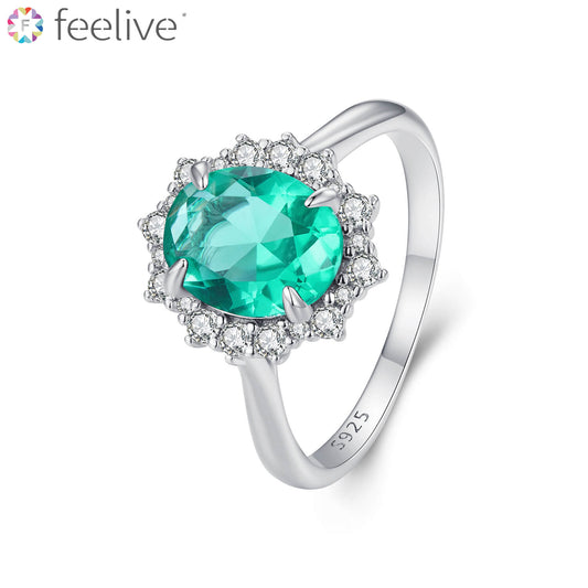 Oval Gem Green Lake Gem Ring in Sterling Silver - Feelive