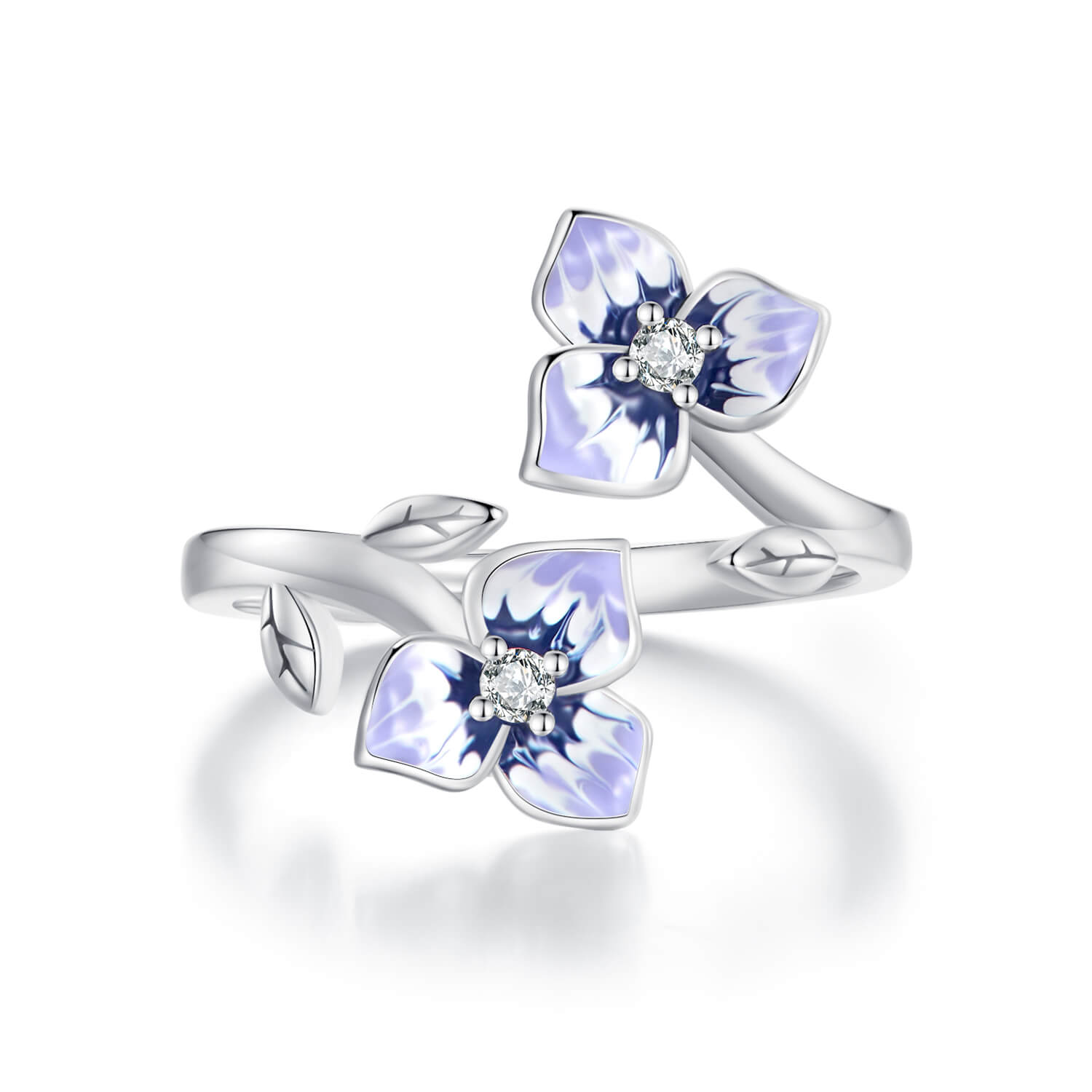 Beautiful Pansy Enamel Zirconia Jewelry Set in Sterling Silver pansy ring