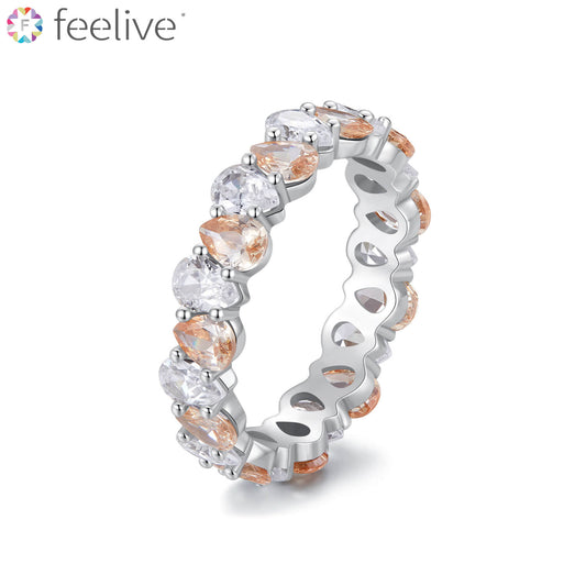 Pear Shaped Zircon Eternity Ring in Sterling Silver - Feelive