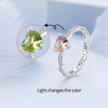 Light-sensitive Heart Glass Zircon Ring in Sterling Silver 