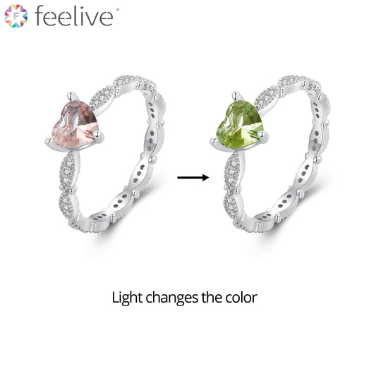 Light-sensitive Heart Glass Zircon Ring in Sterling Silver - Feelive