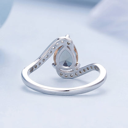 Light-sensitive Pear Glass Zircon Ring in Sterling Silver back