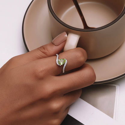 Light-sensitive Pear Glass Zircon Ring in Sterling Silver model green