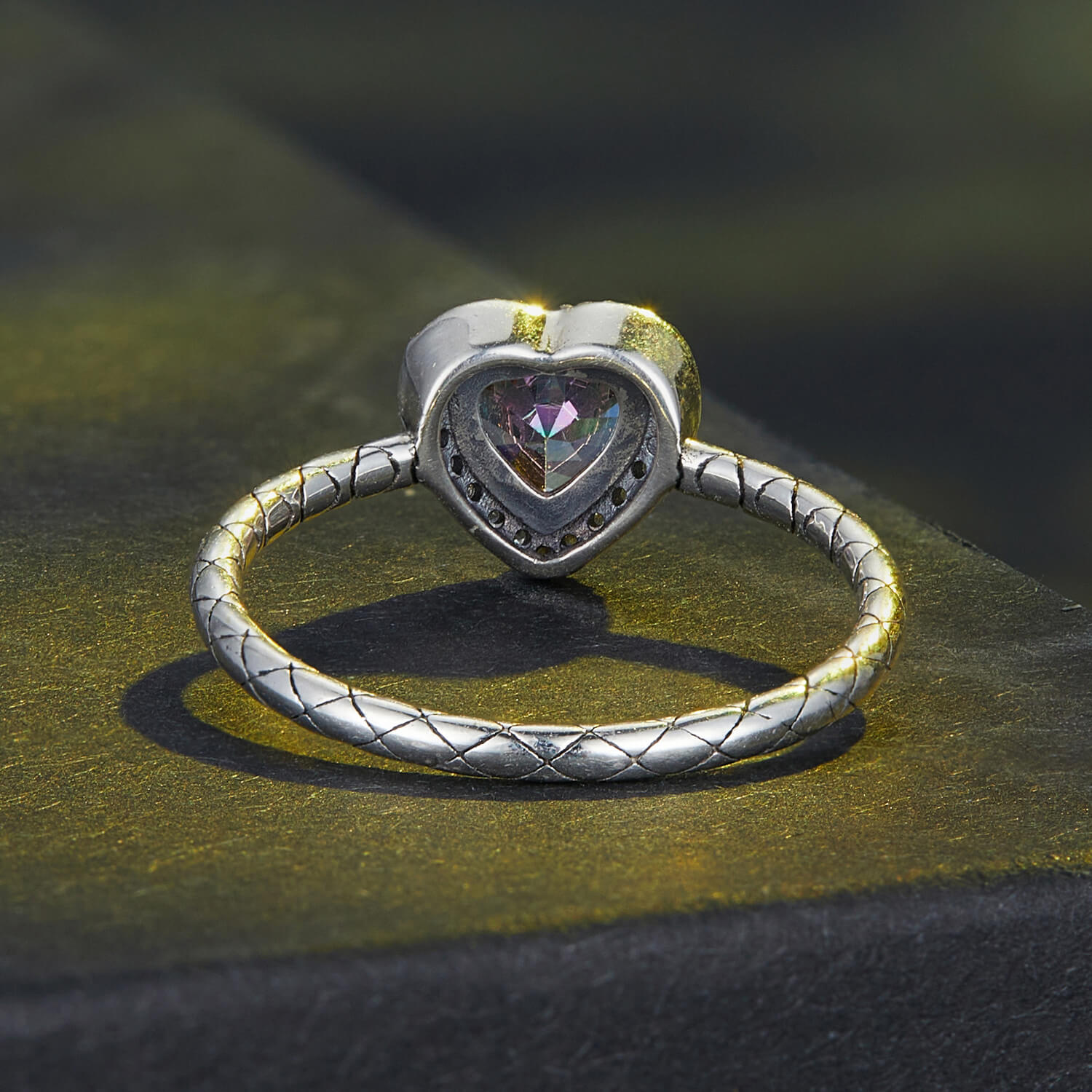 Vintage Dark Style Heart Zircon Ring in Sterling Silver back