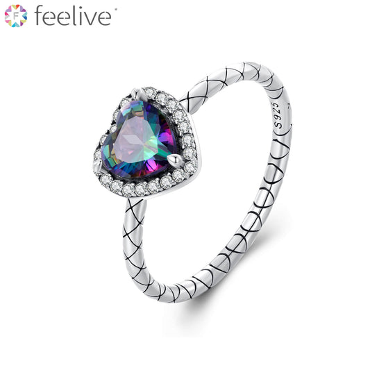 Vintage Dark Style Heart Zircon Ring in Sterling Silver - Feelive