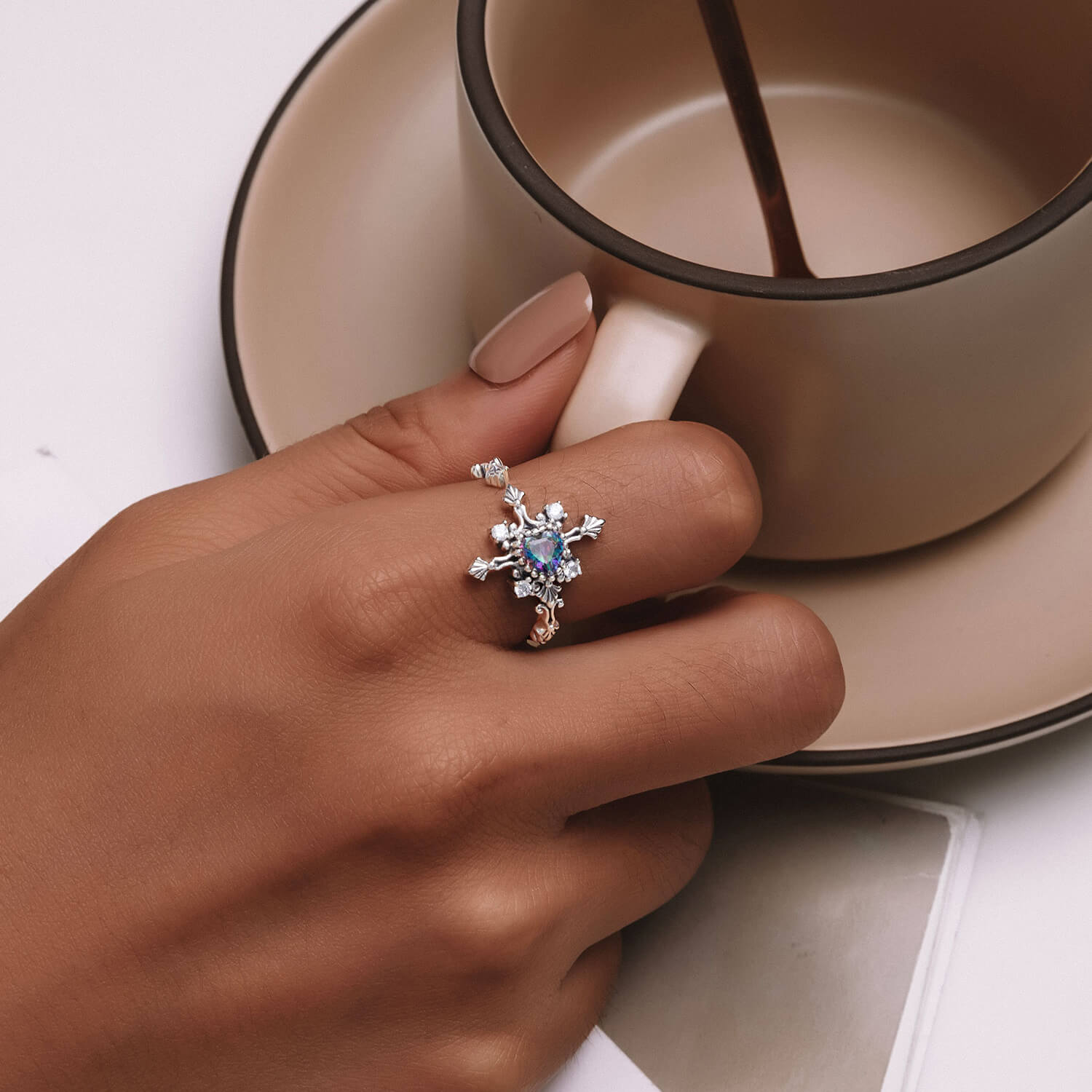 Gothic Vintage Cross Zircon Ring in Sterling Silver model