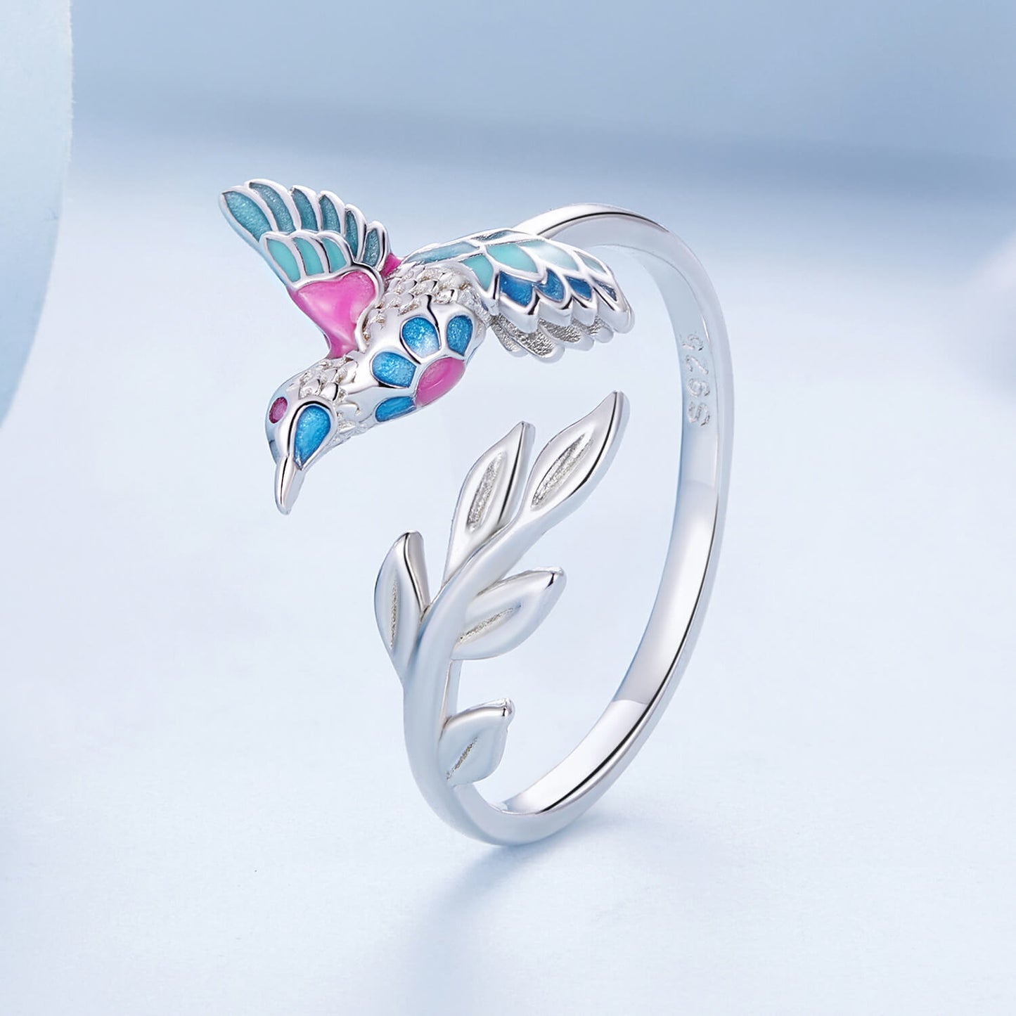 Elegant Kingfisher Enamel Zircon Jewelry Set in Sterling Silver ring stand