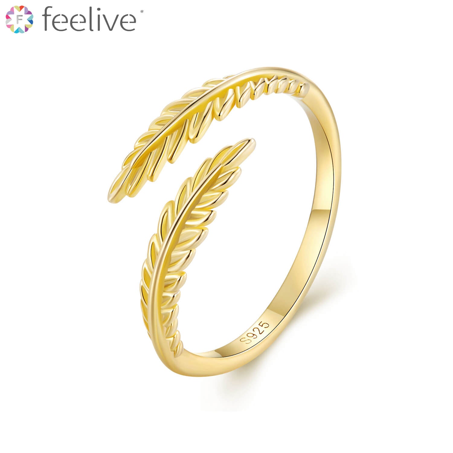 Golden Leaf Ring in Sterling Silver - Feelive