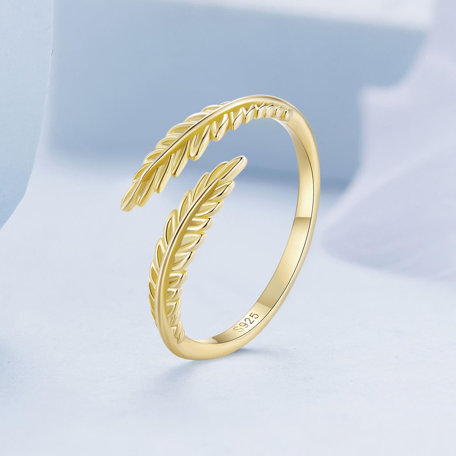 Golden Leaf Ring in Sterling Silver stand