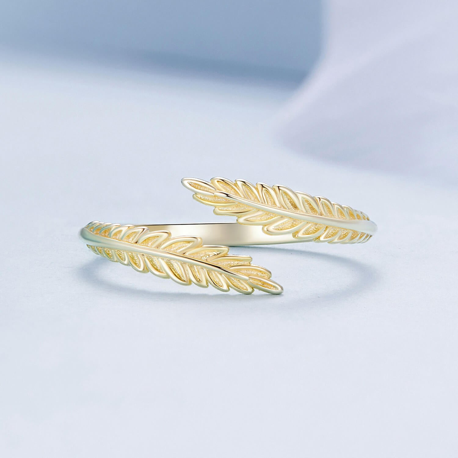 Golden Leaf Ring in Sterling Silver front