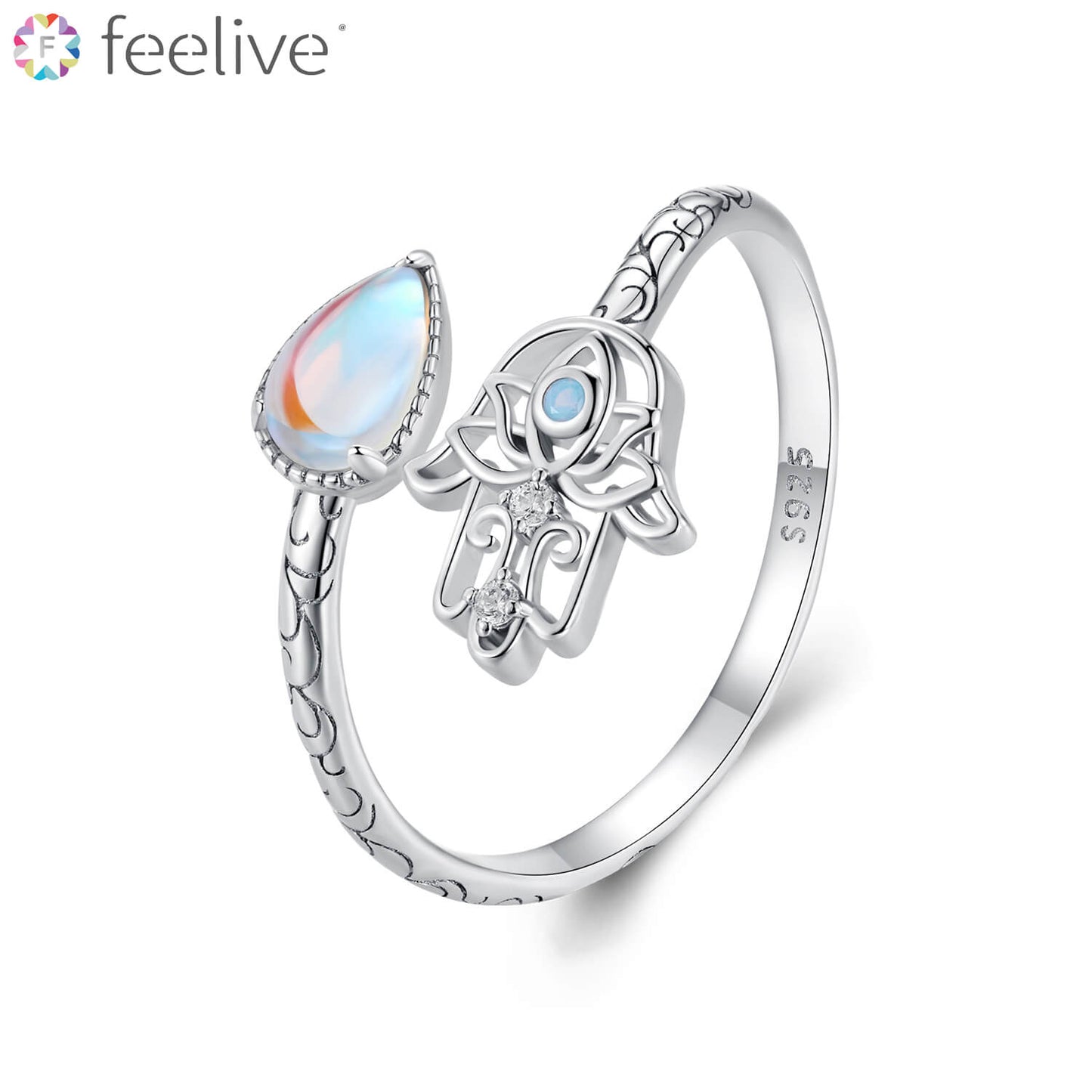 The Hamsa Hand Gems Ring in Sterling Silver - Feelive