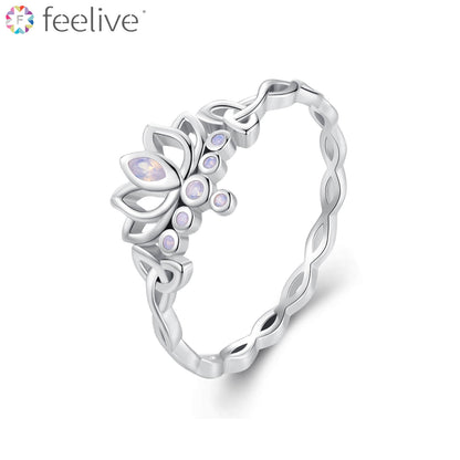 Lotus and Celtic Knots Nano Opal Ring in Sterling Silver - Feelive