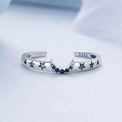 Sun and Moon Matching Gems Couple Rings Set in Sterling Silver moon front