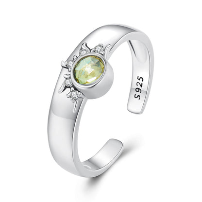 Sun and Moon Matching Gems Couple Rings Set in Sterling Silver - sun ring