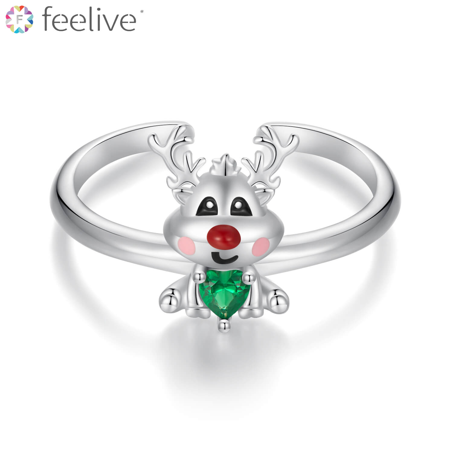 Christmas Reindeer Zircon Enamel Ring in Sterling Silver - Feelive