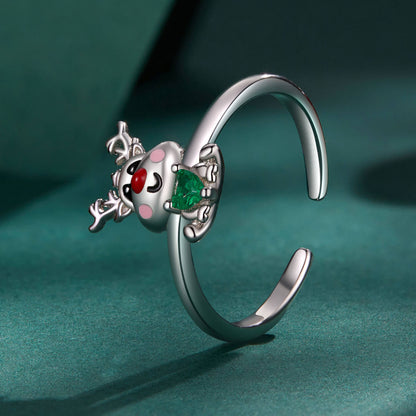 Christmas Reindeer Zircon Enamel Ring in Sterling Silver side