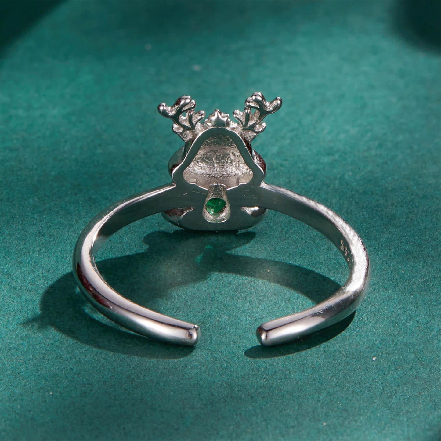 Christmas Reindeer Zircon Enamel Ring in Sterling Silver back