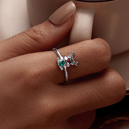 Christmas Reindeer Zircon Enamel Ring in Sterling Silver model