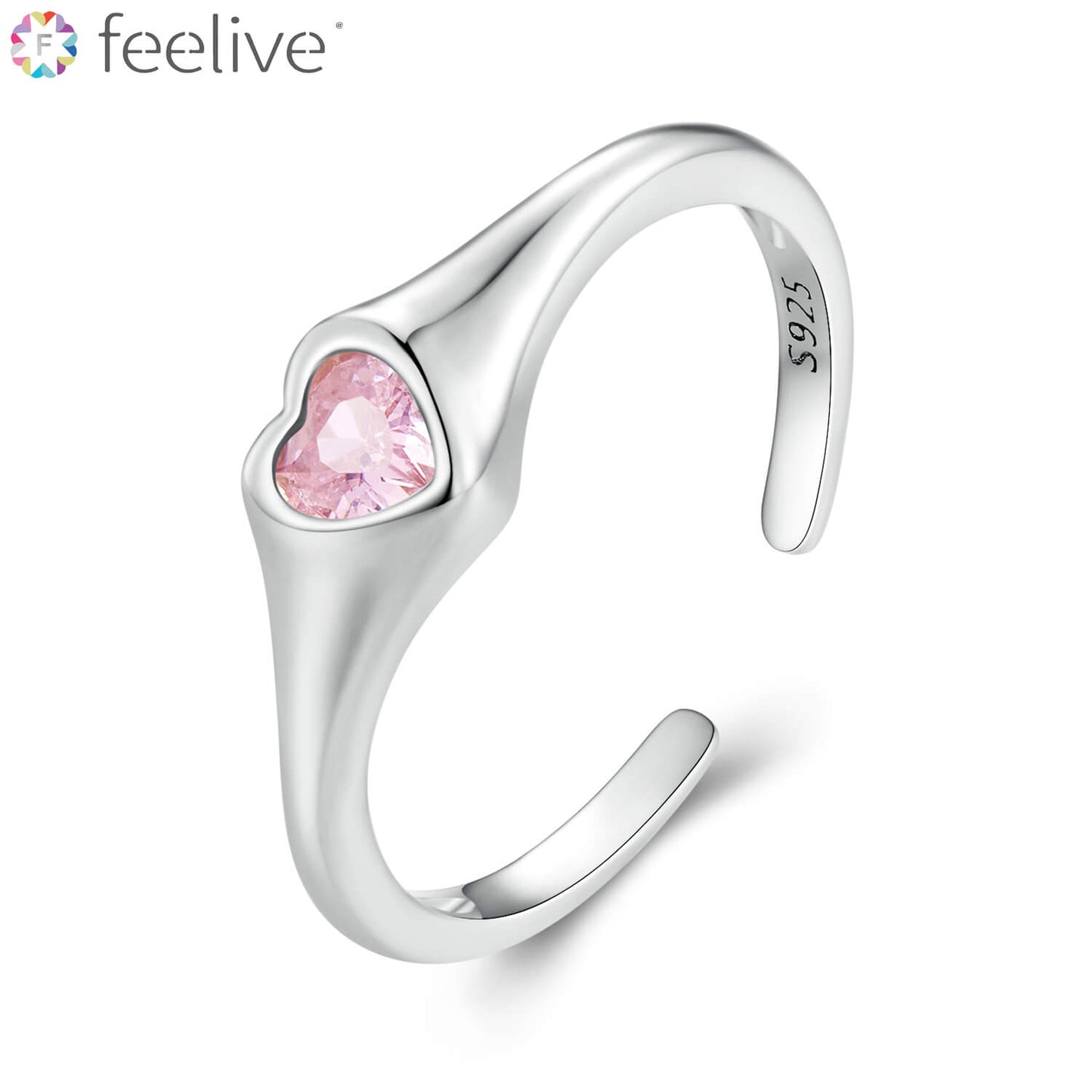 Heart Signet Pink Zircon Ring in Sterling Silver - Feelive