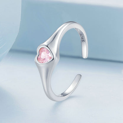 Heart Signet Pink Zircon Ring in Sterling Silver 