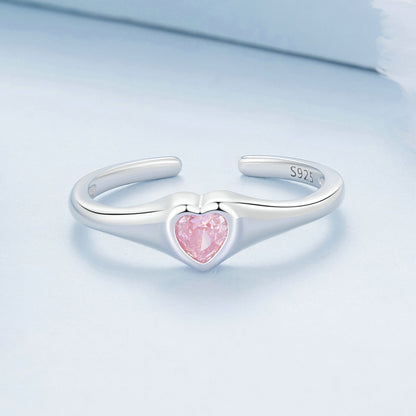 Heart Signet Pink Zircon Ring in Sterling Silver front