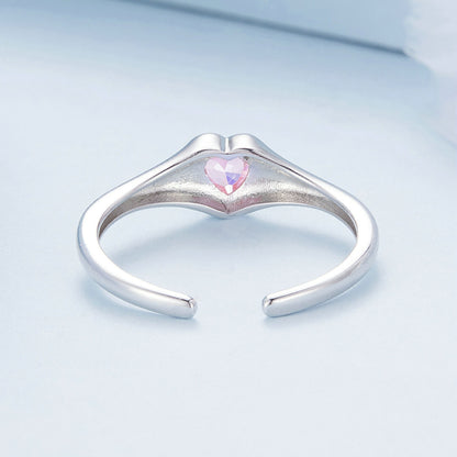 Heart Signet Pink Zircon Ring in Sterling Silver back