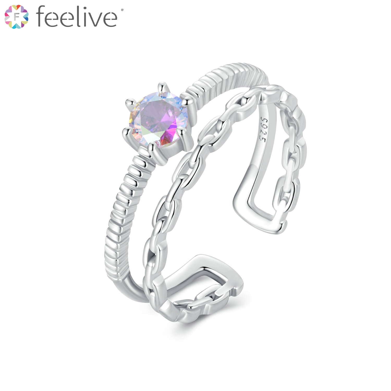 Fantasy Gem Double Stacked Effect Gem Ring in Sterling Silver - Feelive